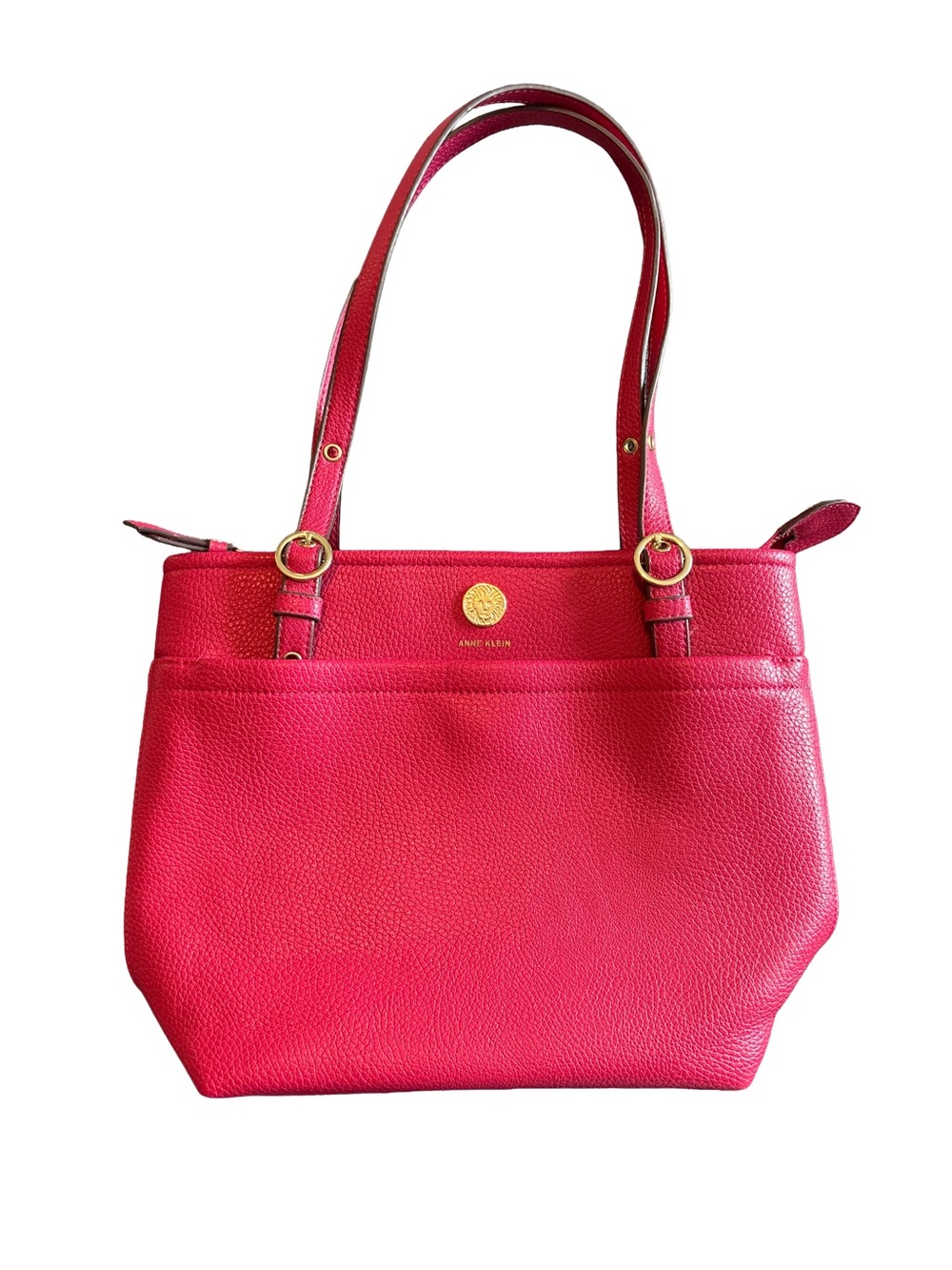 Anne Klein Crimson/Magenta Pebbled Leather Shoulder Bag with Gold Accents